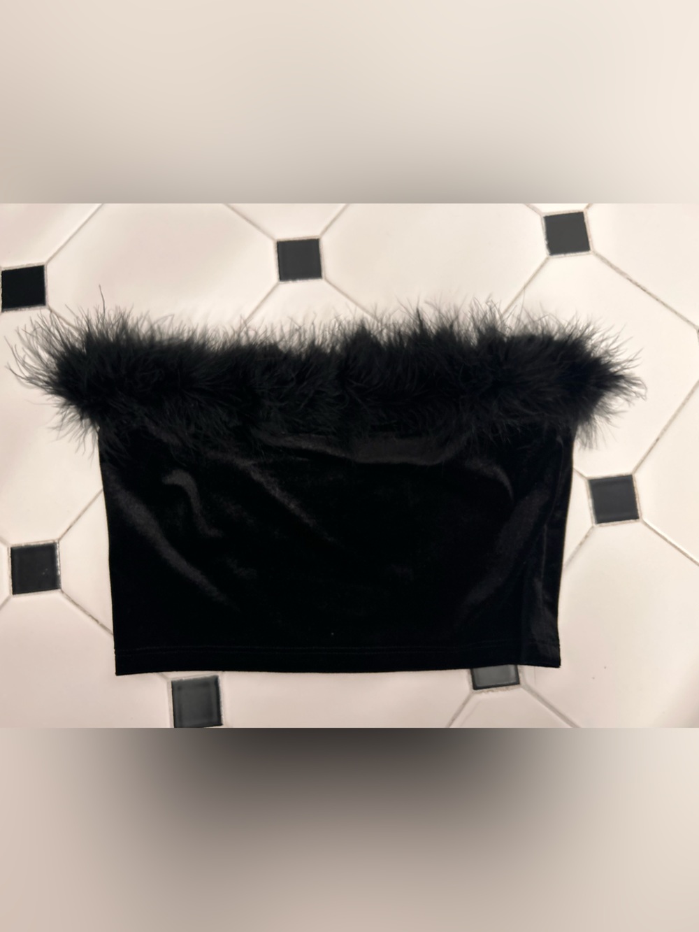 Forever 21 Black Faux Fur Trim Tube Skirt